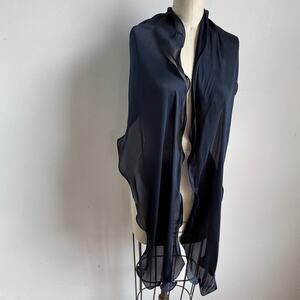 GIORGIO ARMANI Navy Silk Ruffle Scarf